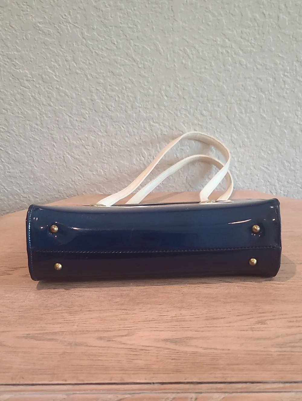 Vtg 1960s Navy & White Patent Color Block Structured Top Handle Handbag Mod Box